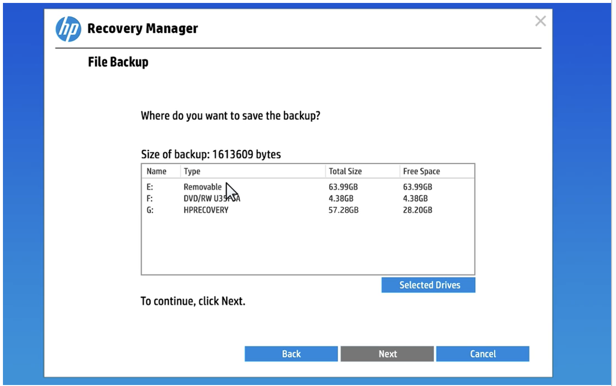 After the tool collates the files, insert an external hard drive or USB flash (must be NTFS format) and select it